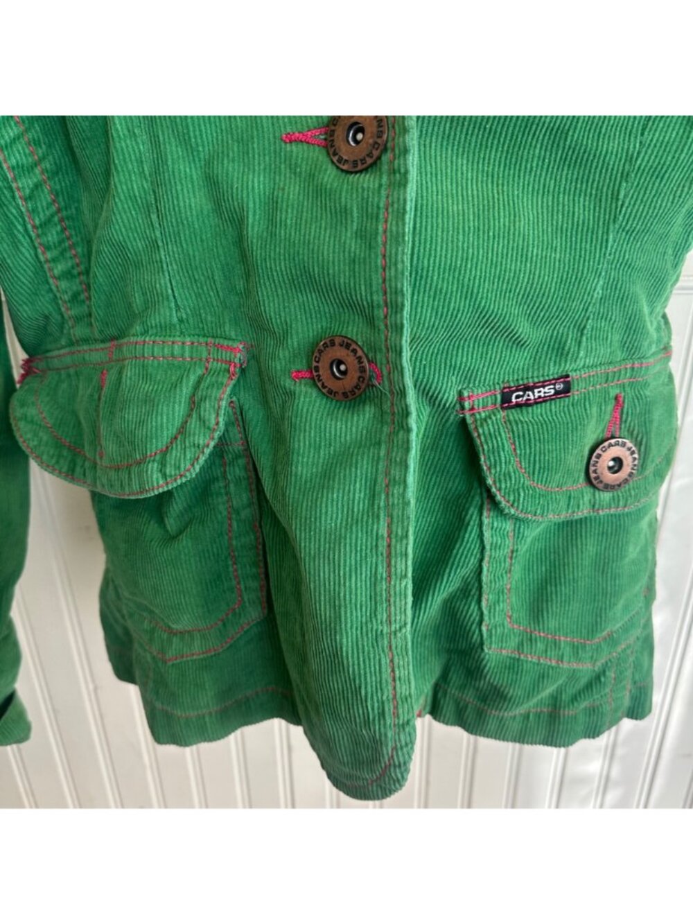 Cars Jeans Womens Green Corduroy Blazer Jacket With Pink Stitching Size S - Picture 2 of 7